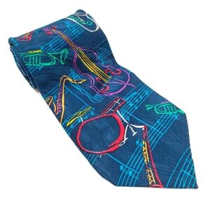 RM Style Necktie Blue Musician Themed Men's Silk Neck Tie "Jazz" 55x4"